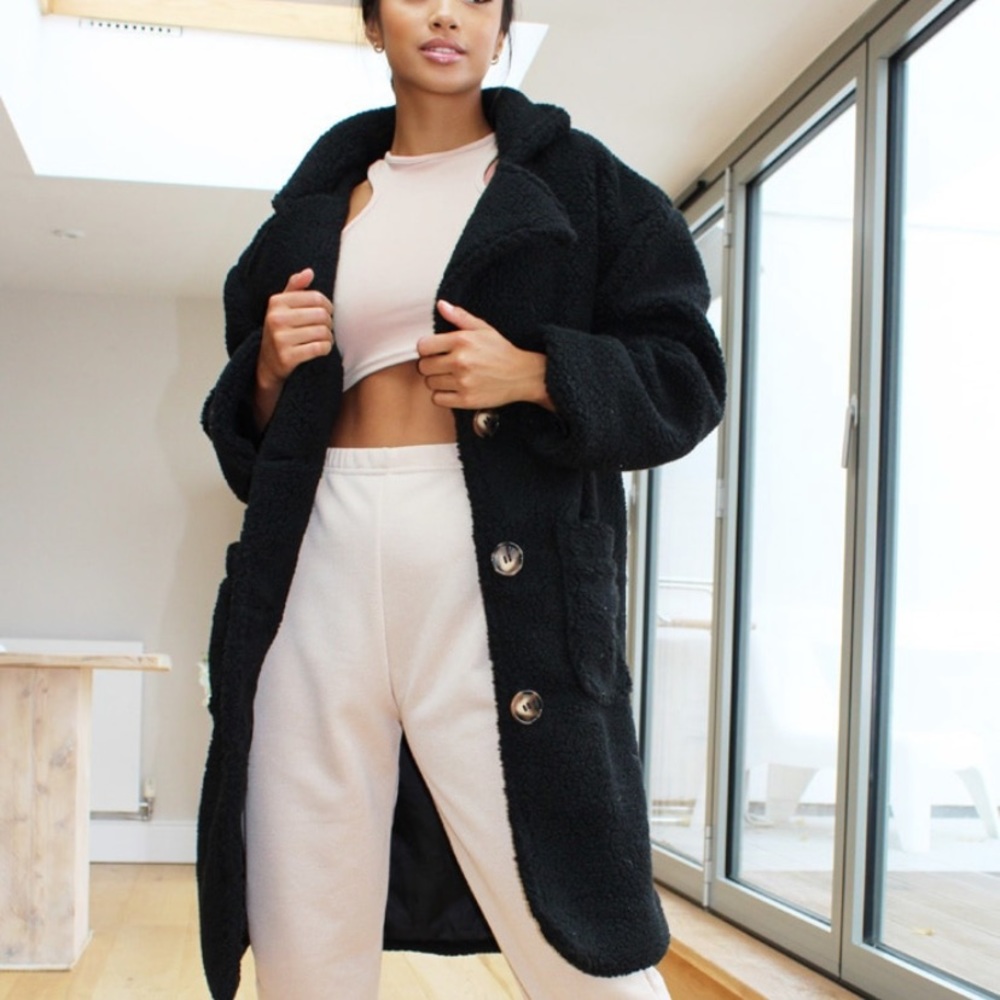 Black sherpa button down coat